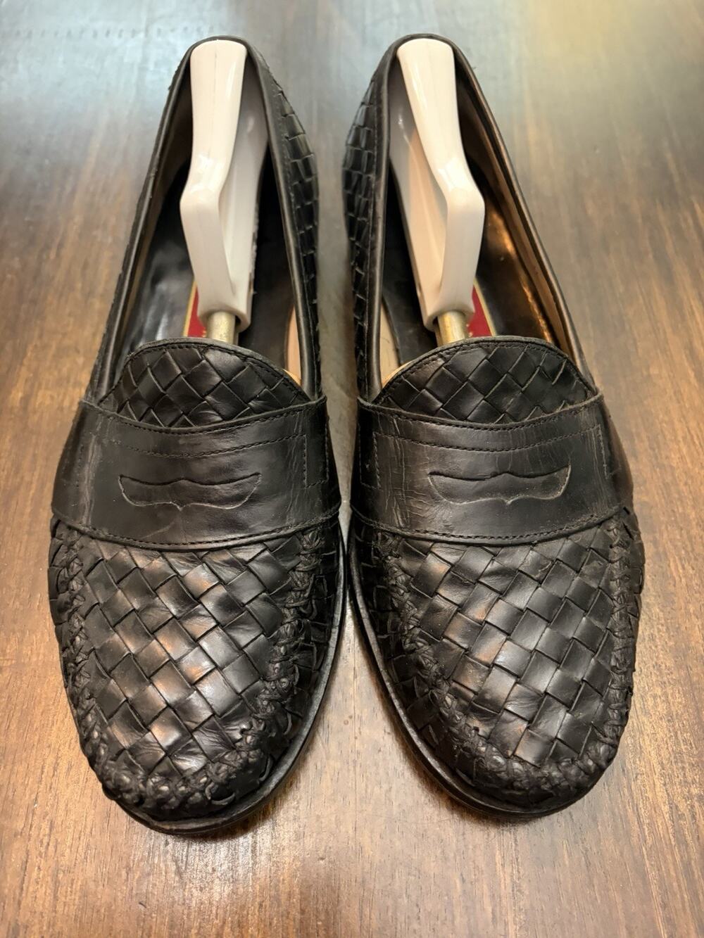 Mens 10.5 M Cole Haan Black Leather Woven Penny Loafers Dress Shoes